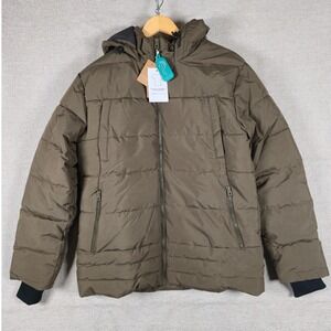 Wantdo Mens Hooded Puffer Jacket Olive Green Recycled Insulated Coat E15 Size M